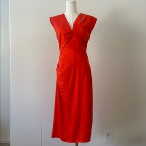 Frame Vibrant Red Linen Midi Dress